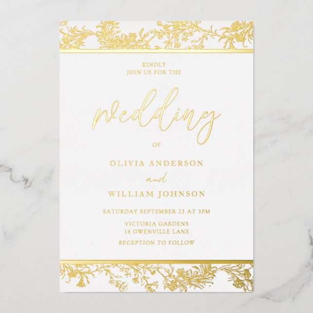 Gold Foil Vintage Elegant Wedding Invitation (Front)