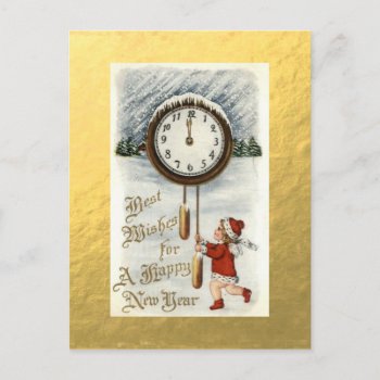 Gold Foil Vintage Happy New Year Greetings Holiday Postcard by zazzleoccasions at Zazzle