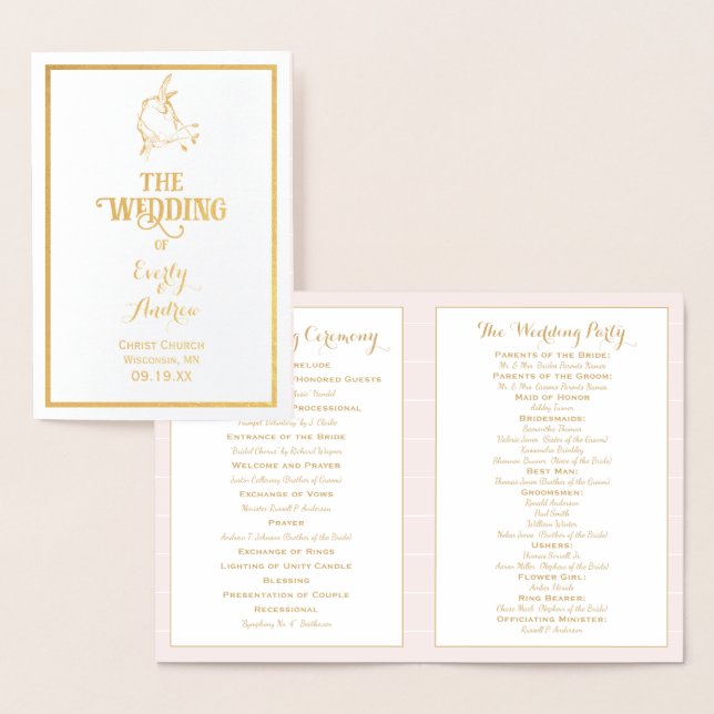 Gold Foil Vintage Hummingbird WEDDING PROGRAM (Display)