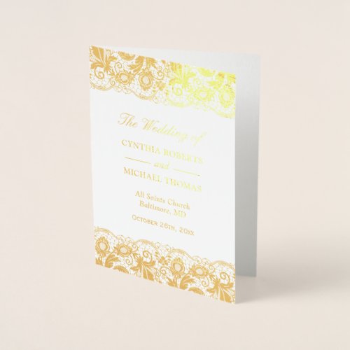 Gold Foil Vintage Lace Damask Wedding Program