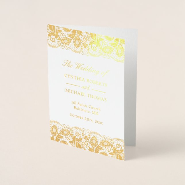 Gold Foil Vintage Lace Damask Wedding Program (Front)