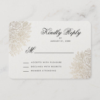 Gold Foil Vintage Lace Elegant RSVP Card