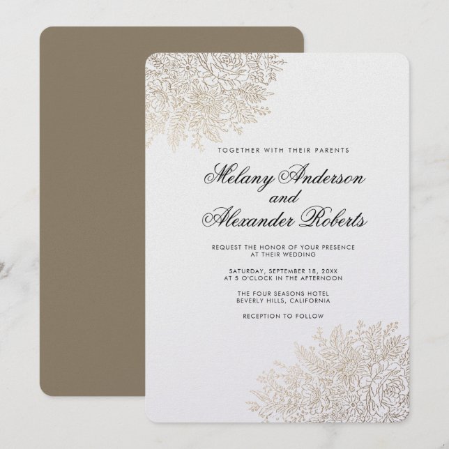 Gold Foil Vintage Lace Elegant Wedding Invitation (Front/Back)