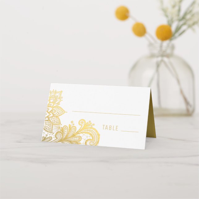Gold Foil Vintage Lace Wedding Place Card (Front)