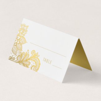 Gold Foil Vintage Lace Wedding Place Card