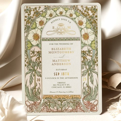 Gold Foil Vintage Wedding Invitations Art Nouveau