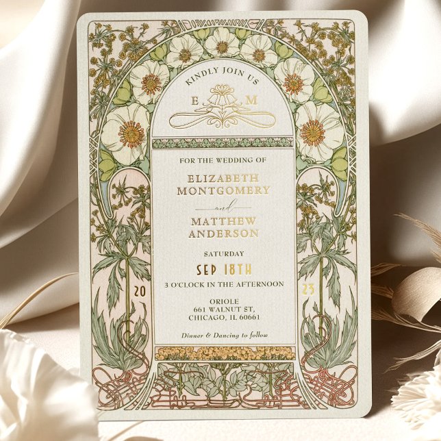 Gold Foil Vintage Wedding Invitations Art Nouveau (Creator Uploaded)