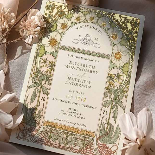 Gold Foil Vintage Wedding Invitations Art Nouveau (Creator Uploaded)