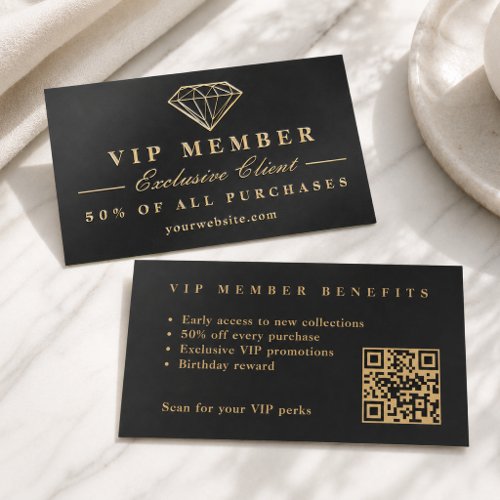 Gold Foil VIP Loyalty Discount Membership QR Business Cards