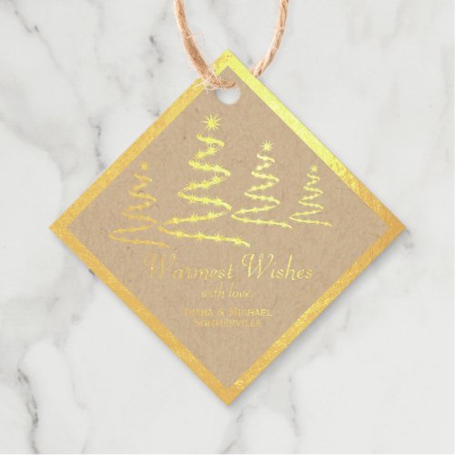 Gold Foil Warmest Wishes Christmas Tree Gift Tag