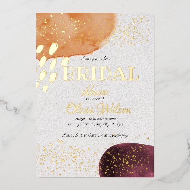 Gold foil  water colour bridal shower  foil invita invitation (Front)
