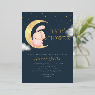 Gold Foil Watercolor Boho Bunny Girl Baby Shower Foil Invitation