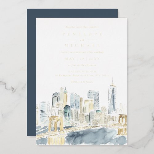 Gold Foil Watercolor New York City Wedding Foil Invitation