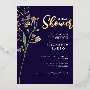 Gold Foil Watercolor Wildflower Bridal Shower Foil Invitation