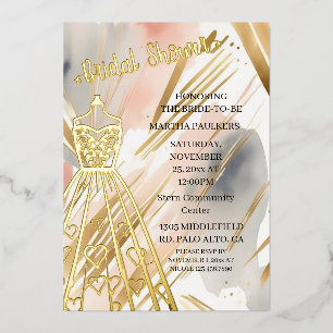 Gold Foil Wedding Dress Bridal Shower Invitation