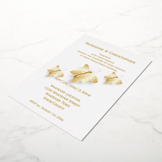 Gold Foil Wedding Invitation Butterflies Design (Rotated)