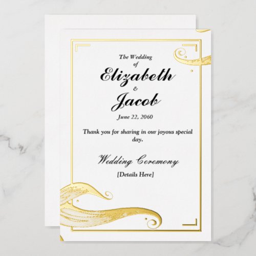 Gold Foil Wedding Invitation Clean Elegant Floral  Foil Invitation