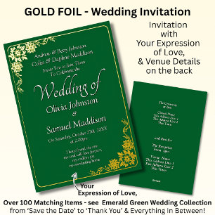 Gold Foil Wedding Invitation Emerald Green White