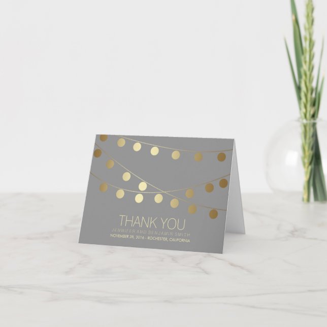 Gold Foil Wedding Lights Thank You Card (Front)