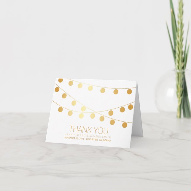 Gold Foil Wedding Lights Thank You Card (Front)