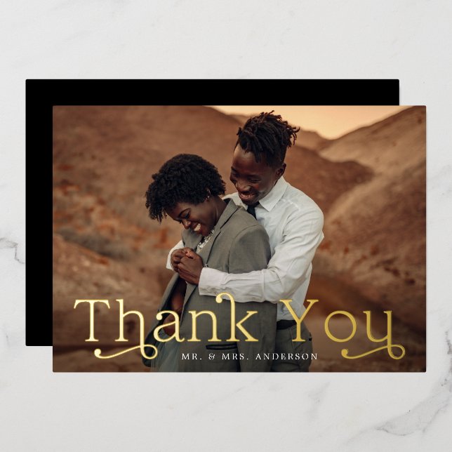 Gold Foil Wedding Photo Thank You Card (Front/Back)
