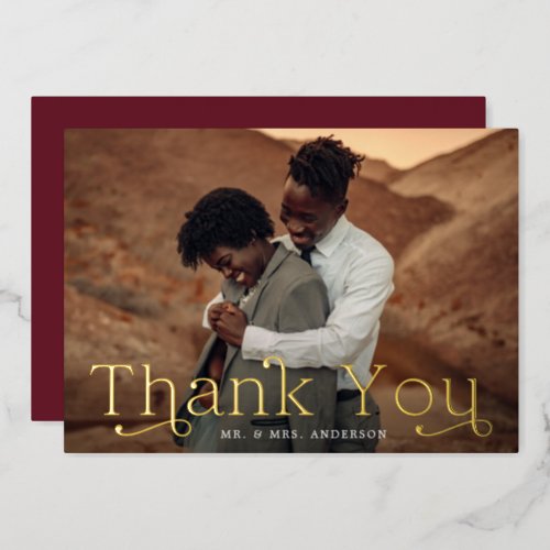 Gold Foil Wedding Photo Thank You Card