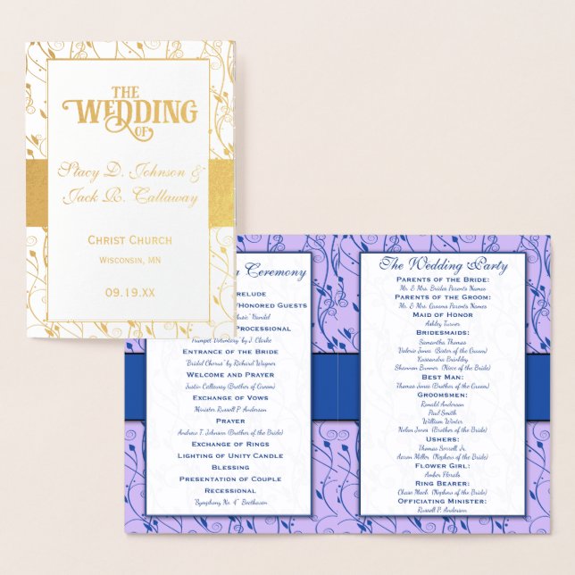 Gold Foil WEDDING PROGRAM Blue and Lilac (Display)