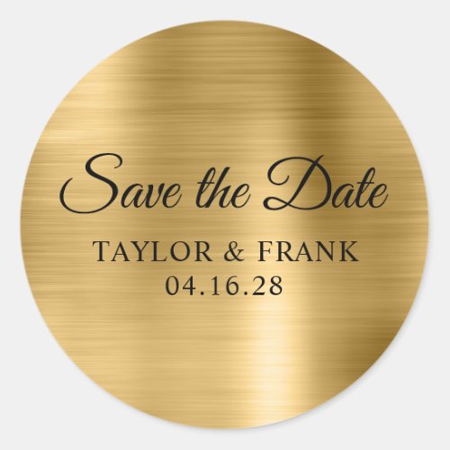 Gold Foil Wedding Save the Date Classic Round Sticker