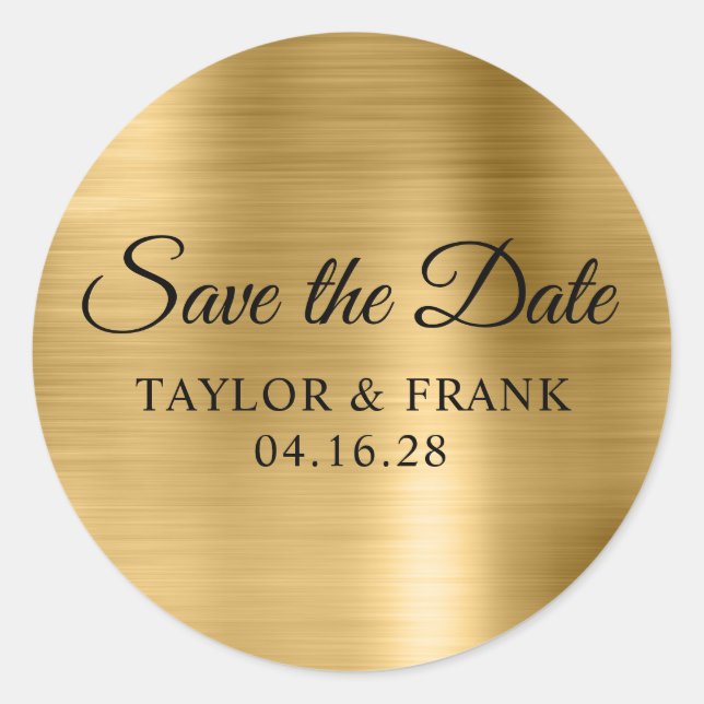 Gold Foil Wedding Save the Date Classic Round Sticker (Front)