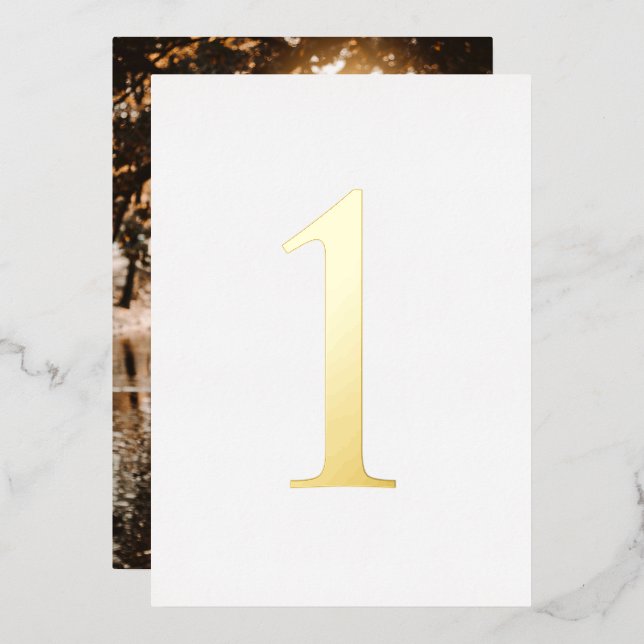 Gold Foil Wedding Table Numbers Photo Backer (Front/Back)
