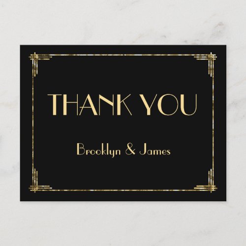 Gold Foil Wedding Thank You Art Deco Postcards