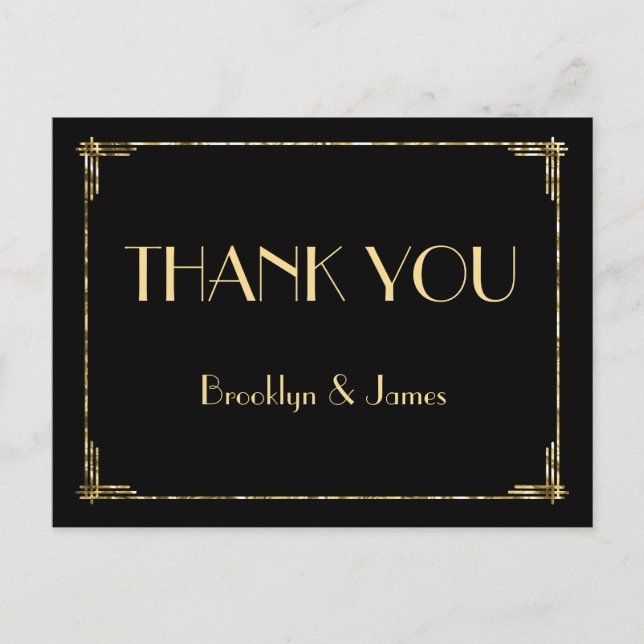 Gold Foil Wedding Thank You Art Deco Postcards (Front)