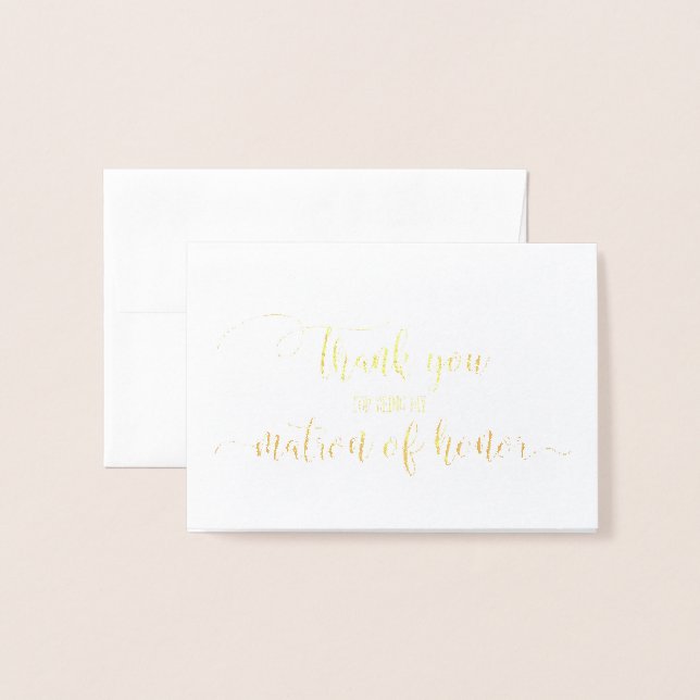 Gold Foil Wedding Thank You Card Matron Honor (Front With Envelope)