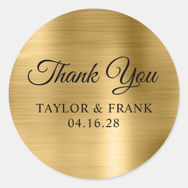Gold Foil Wedding Thank You Classic Round Sticker (Front)