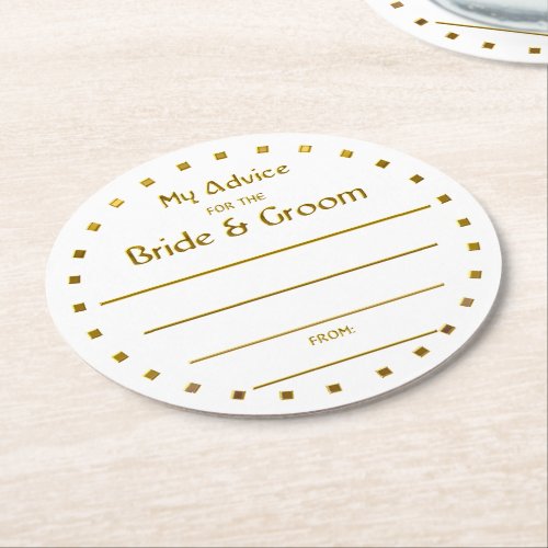 Gold Foil Wedding Two Cents For Bride  Groom Round Paper Coaster