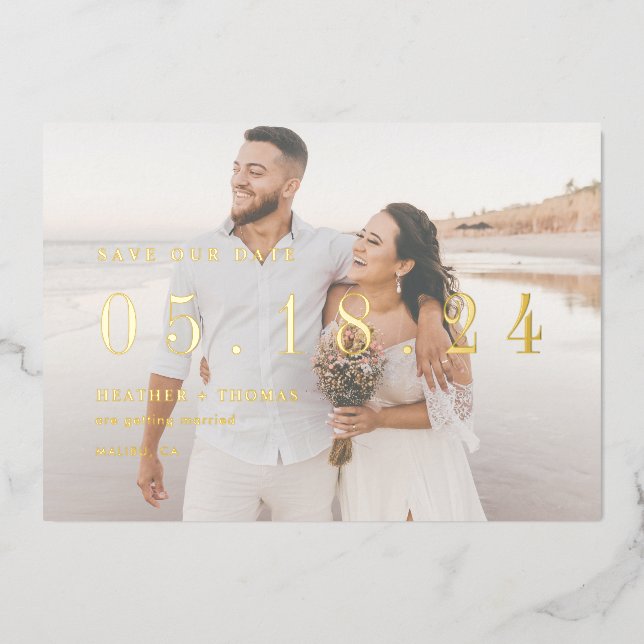 Gold Foil Wedding Unique Modern Save Our Date QR Foil Invitation (Front)
