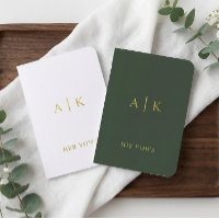 Gold Foil Wedding Vow Book Set Monogram Green