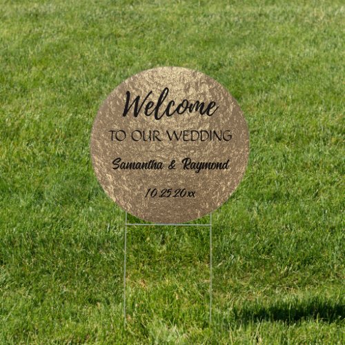 Gold Foil Welcome Wedding Round Outdoor Sign