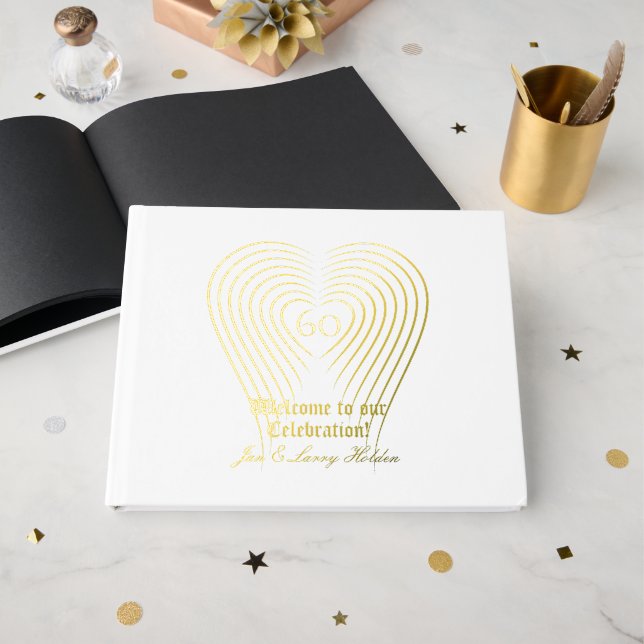 Gold Foil White Anniversary  Foil Guest Book (Front Open)