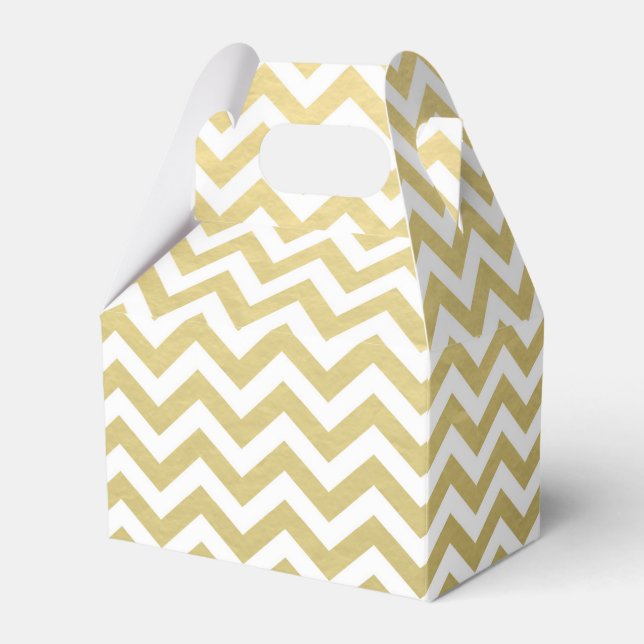 Gold Foil White Chevron Pattern Favor Boxes (Front Side)