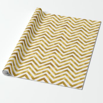 Gold Foil White Chevrons Pattern Wrapping Paper by girlygirlgraphics at Zazzle
