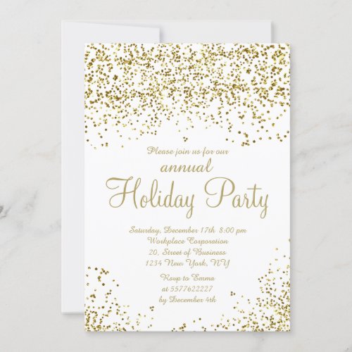 Gold foil white confetti corporate Christmas Invitation