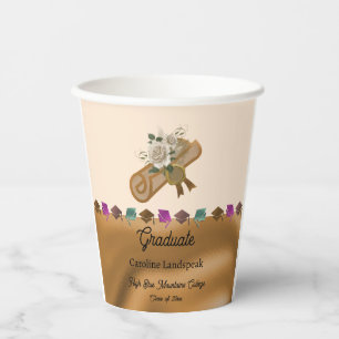 Gold Foil, White English Roses Graduation 2025 Paper Cups