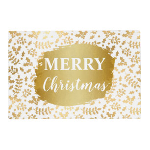 Gold Foil & White Holly Winter Christmas Placemat