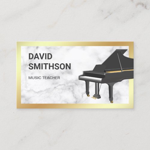 Gold Foil White Marble Grand Piano Teacher Pianist Business Card