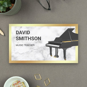 Gold Foil White Marble Grand Piano Teacher Pianist Business Card