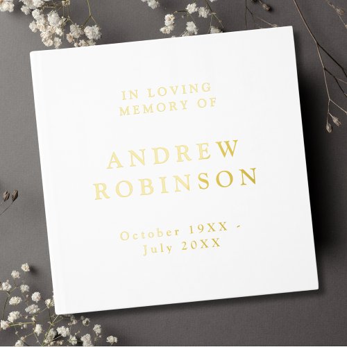 Gold Foil White Photo Memorial Guest Book