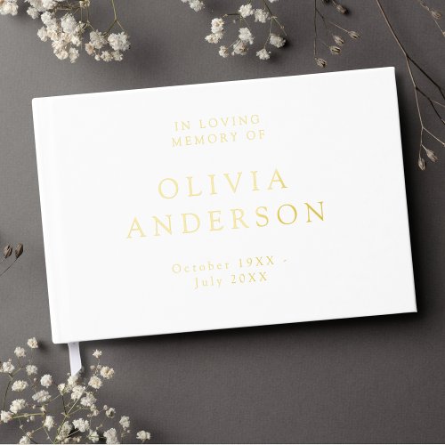 Gold Foil White Photo Memorial Guest Book