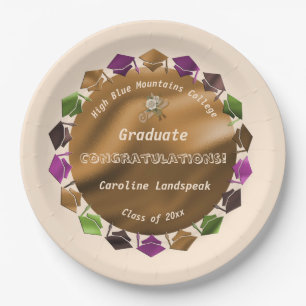 Gold Foil White Roses Graduate 2025 Paper Plates