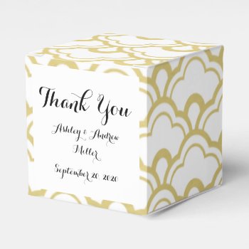 Gold Foil White Scalloped Shells Pattern Favor Boxes by GraphicsByMimi at Zazzle